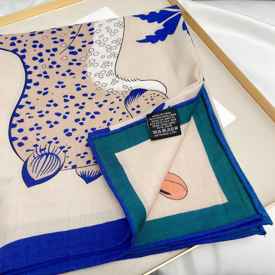 Большой двусторонний шарф Hermes - 136 см - 30 - Шелк 70 - Шерсть - 3