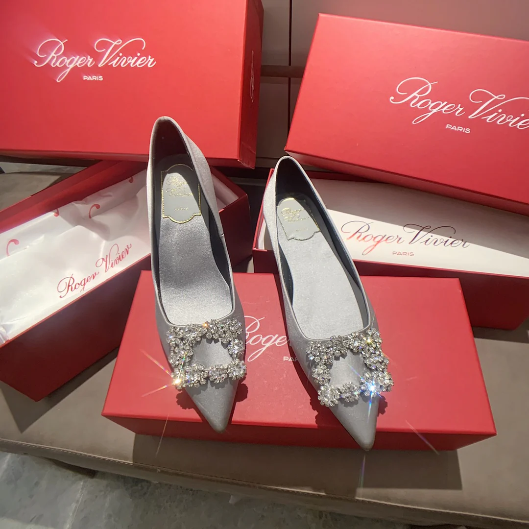 RV-Плоское дно-Шелковая пряжка со стразами-Серебристый-1