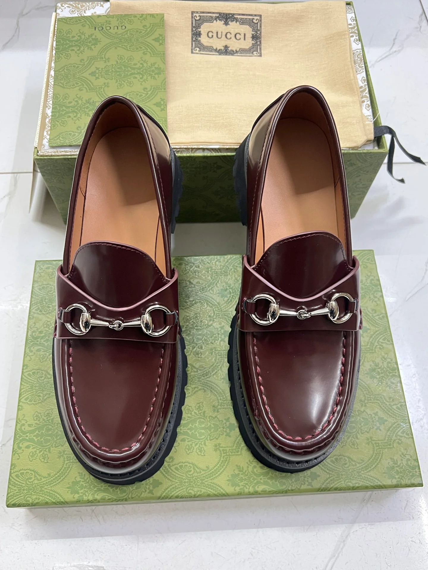 Лоферы на платформе Gucci Horsebit - коричневые