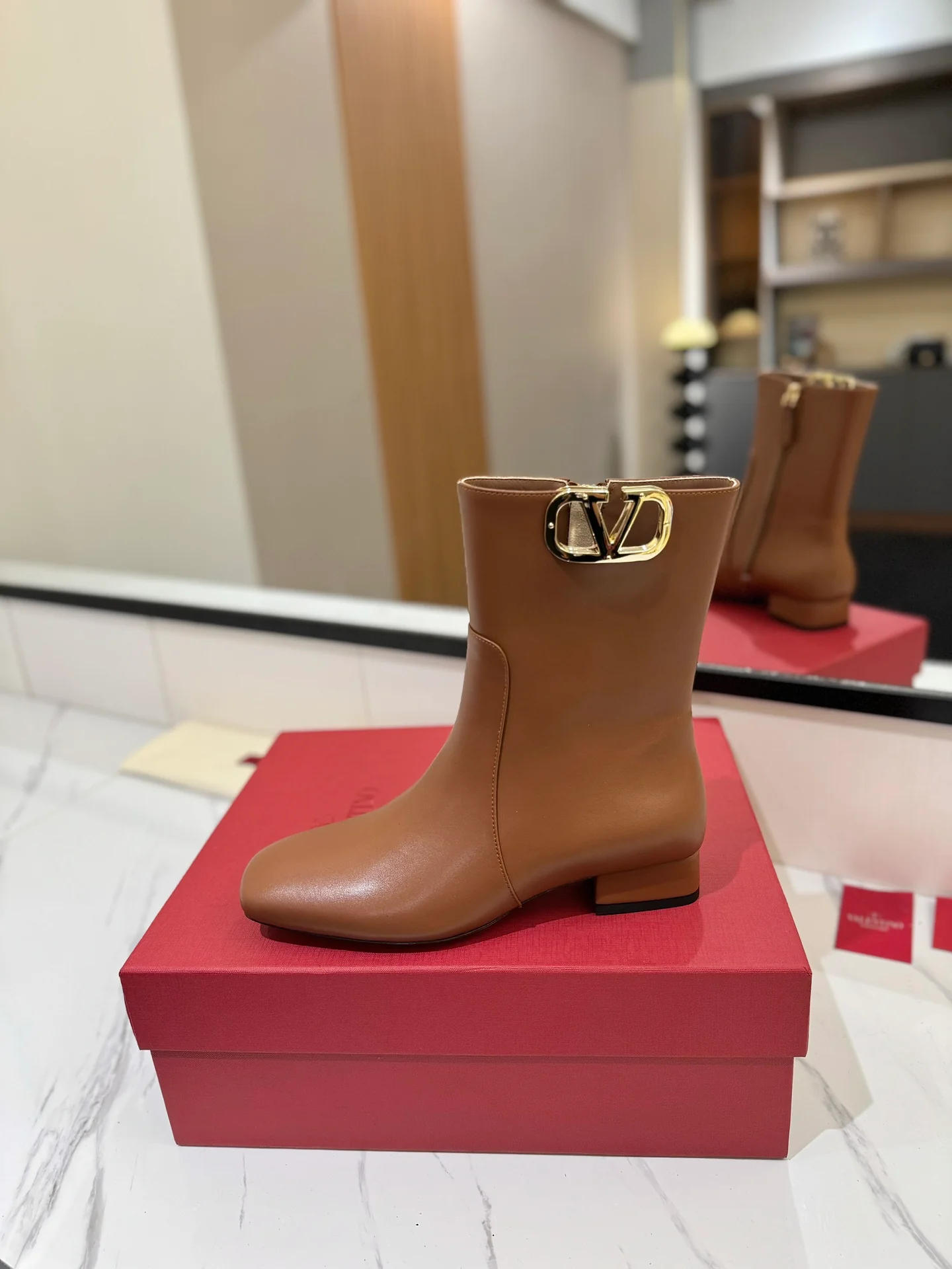 Ботильоны Valentino 2024 из кожи - Кофейно-коричневый - 1