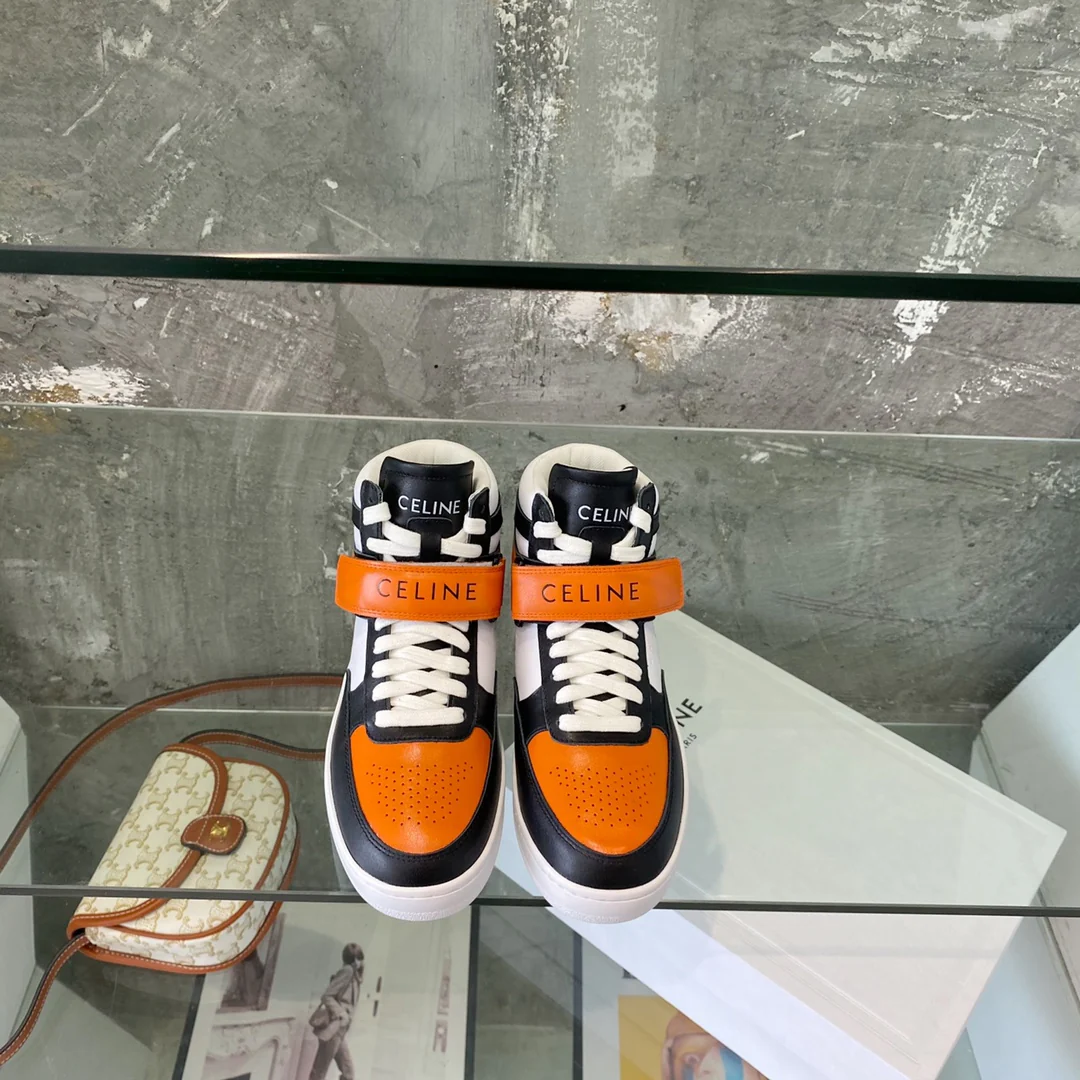 Спортивные повседневные высокие кроссовки Celine - оранжевые
