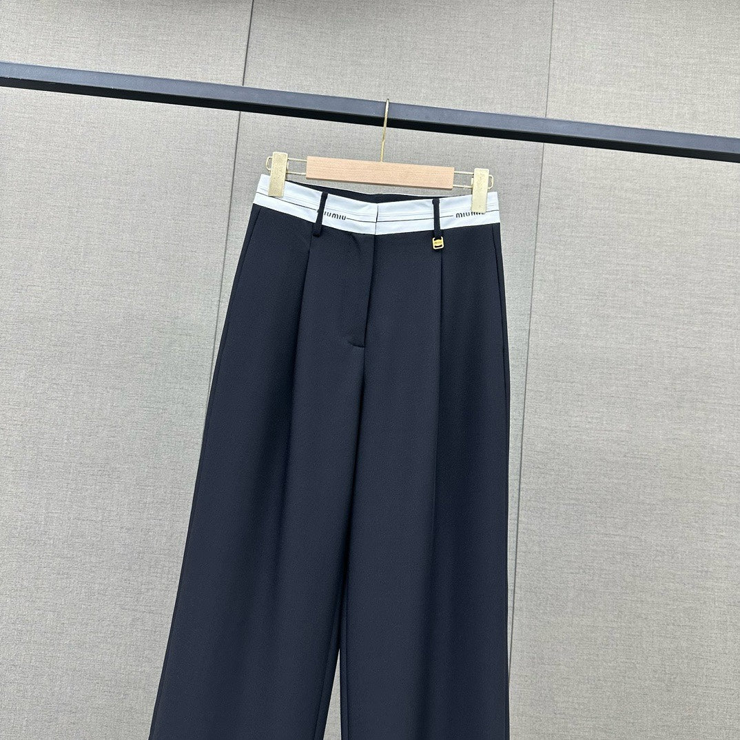 Miu Miu - 2404 - Широкие брюки с жаккардовым узором в виде букв - Черные