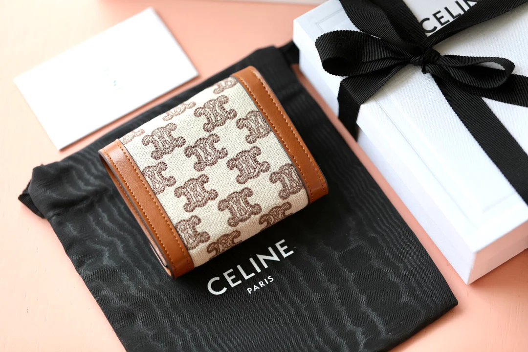 Маленький тканевый кошелек Celine Triomphe с вышивкой - коричневый