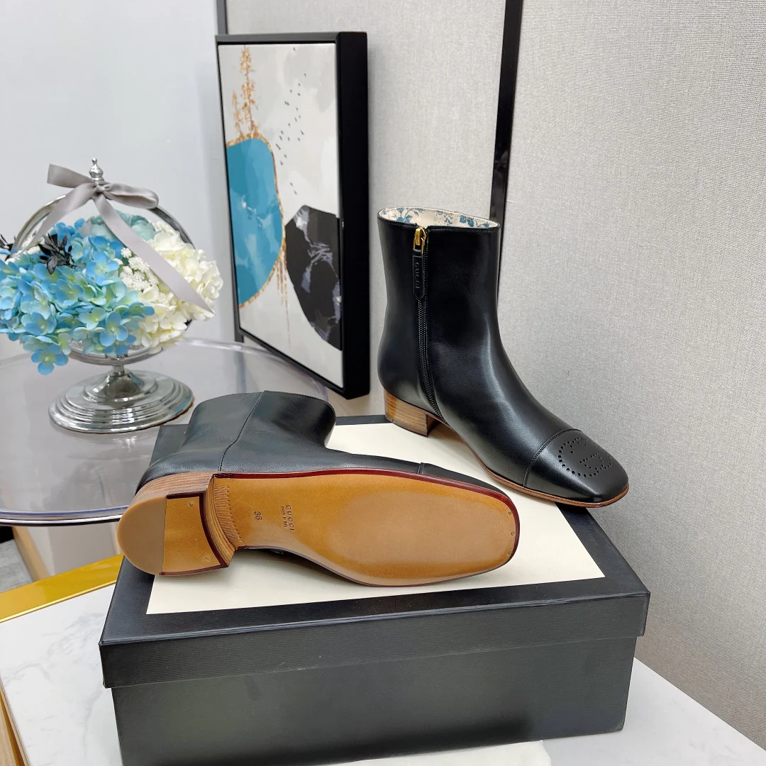 кожаные сапоги Gucci на низком каблуке