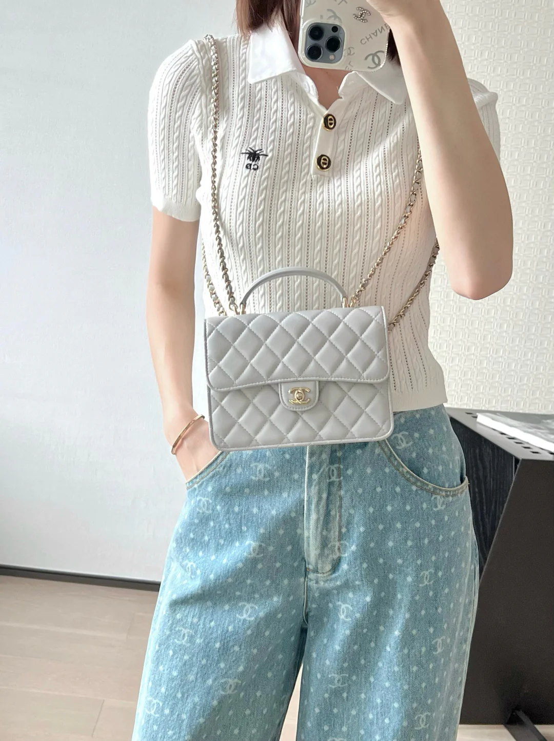 Многофункциональный рюкзак Chanel весна/лето - светло-серый - с золотой пряжкой