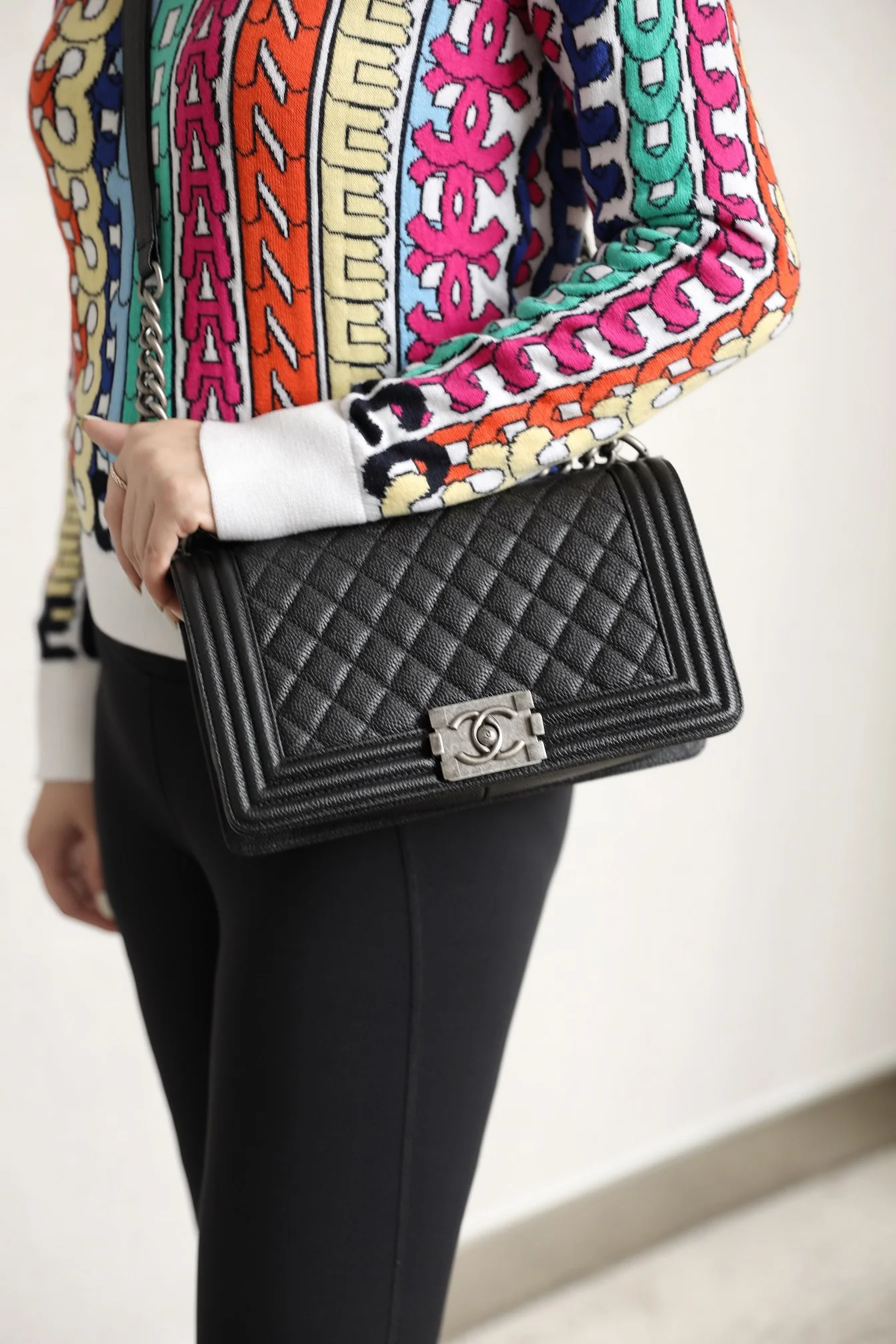 Chanel Le Boy Crystal Diamond Pattern Caviar - Medium - Black Silver