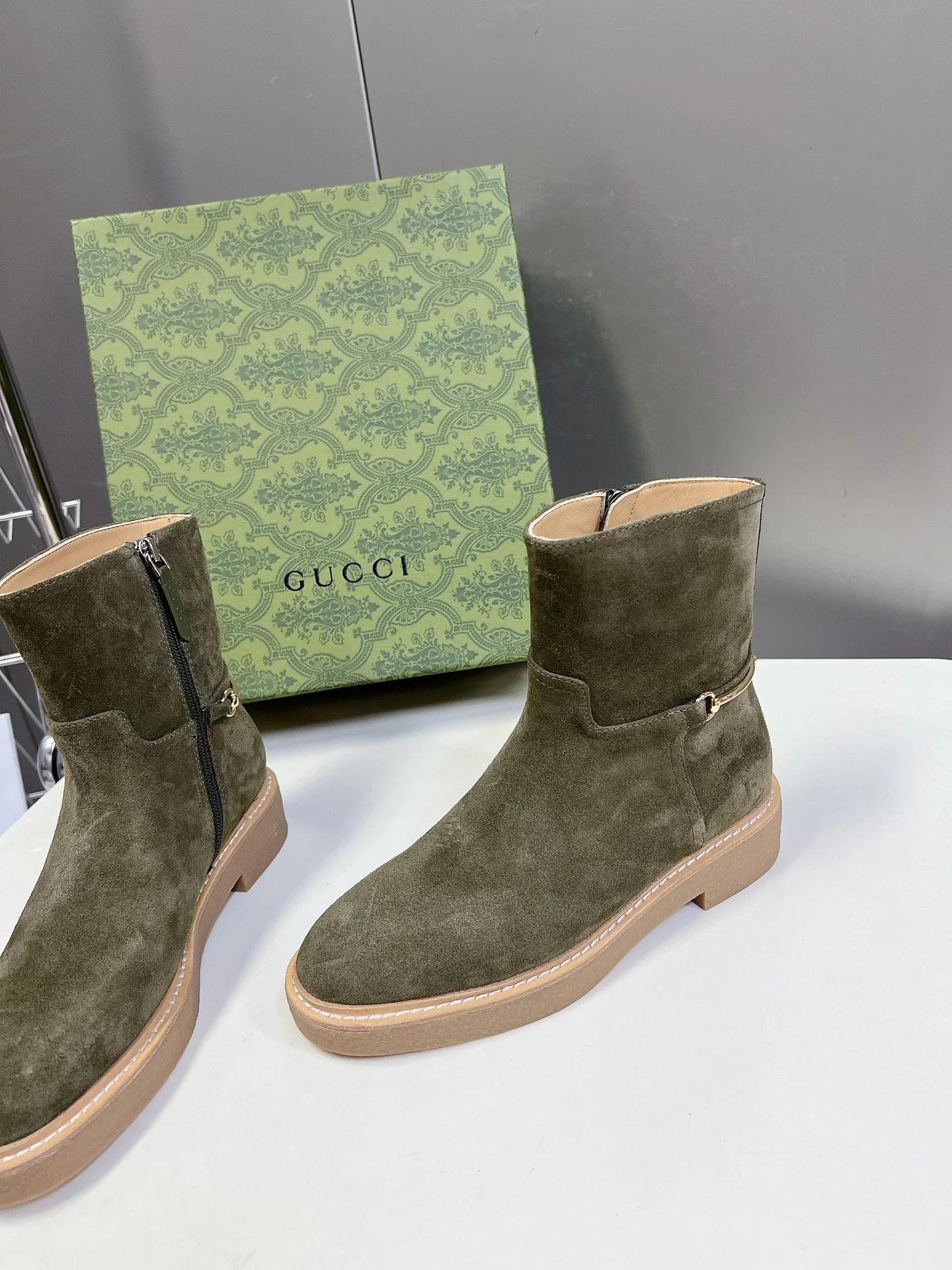 Ботинки для верховой езды Gucci 2024 - темно-зеленые - 1