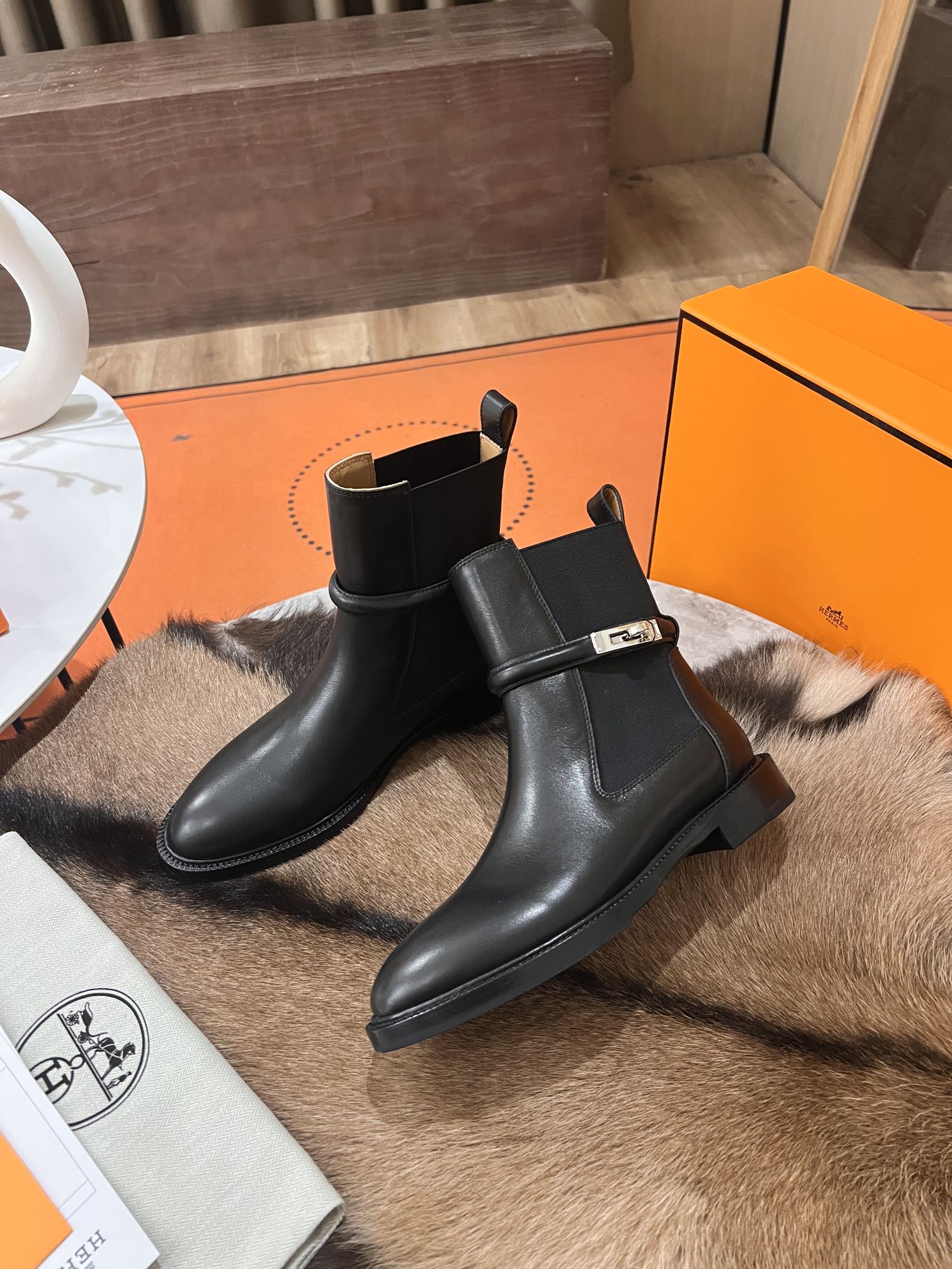 Ботинки Hermes Kelly Buckle Rider 2024 — черные