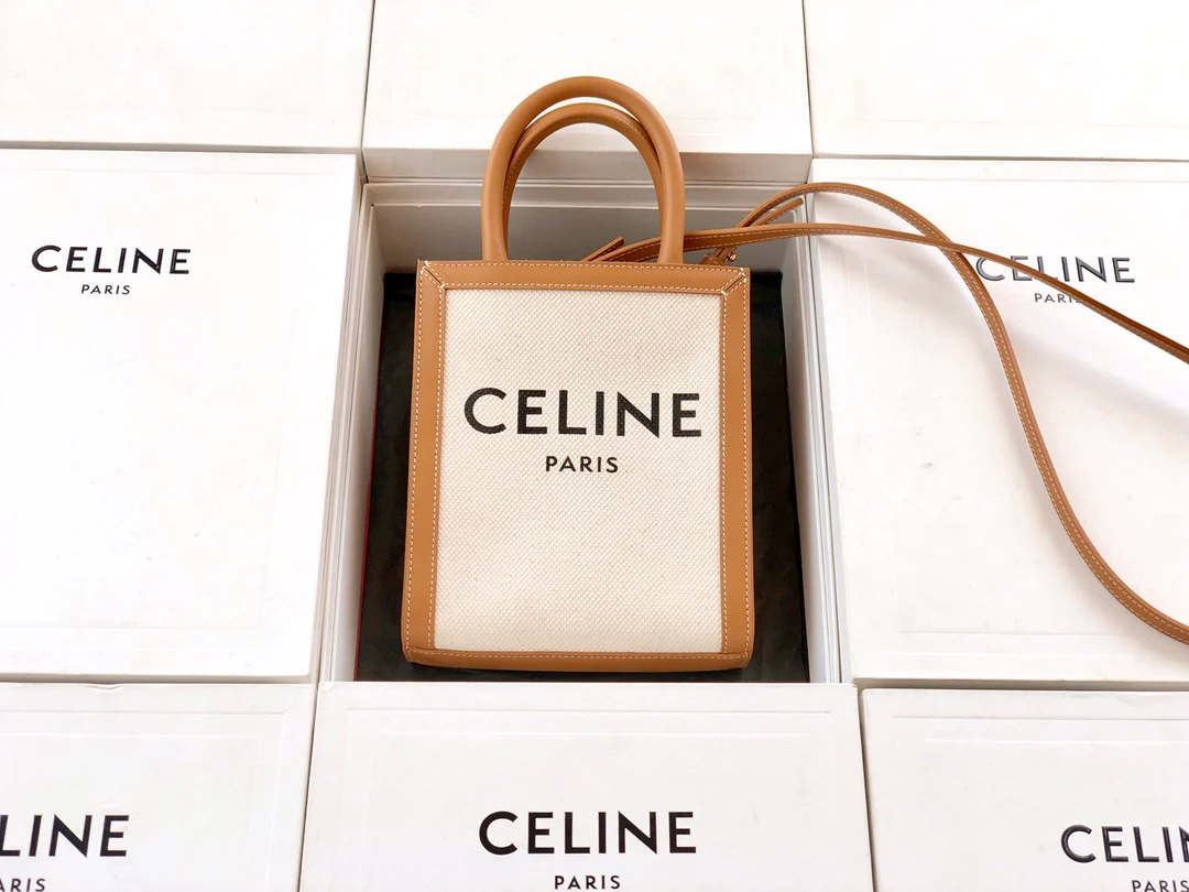 Миниатюрная вертикальная сумка Celine Cabas из кожи с принтом