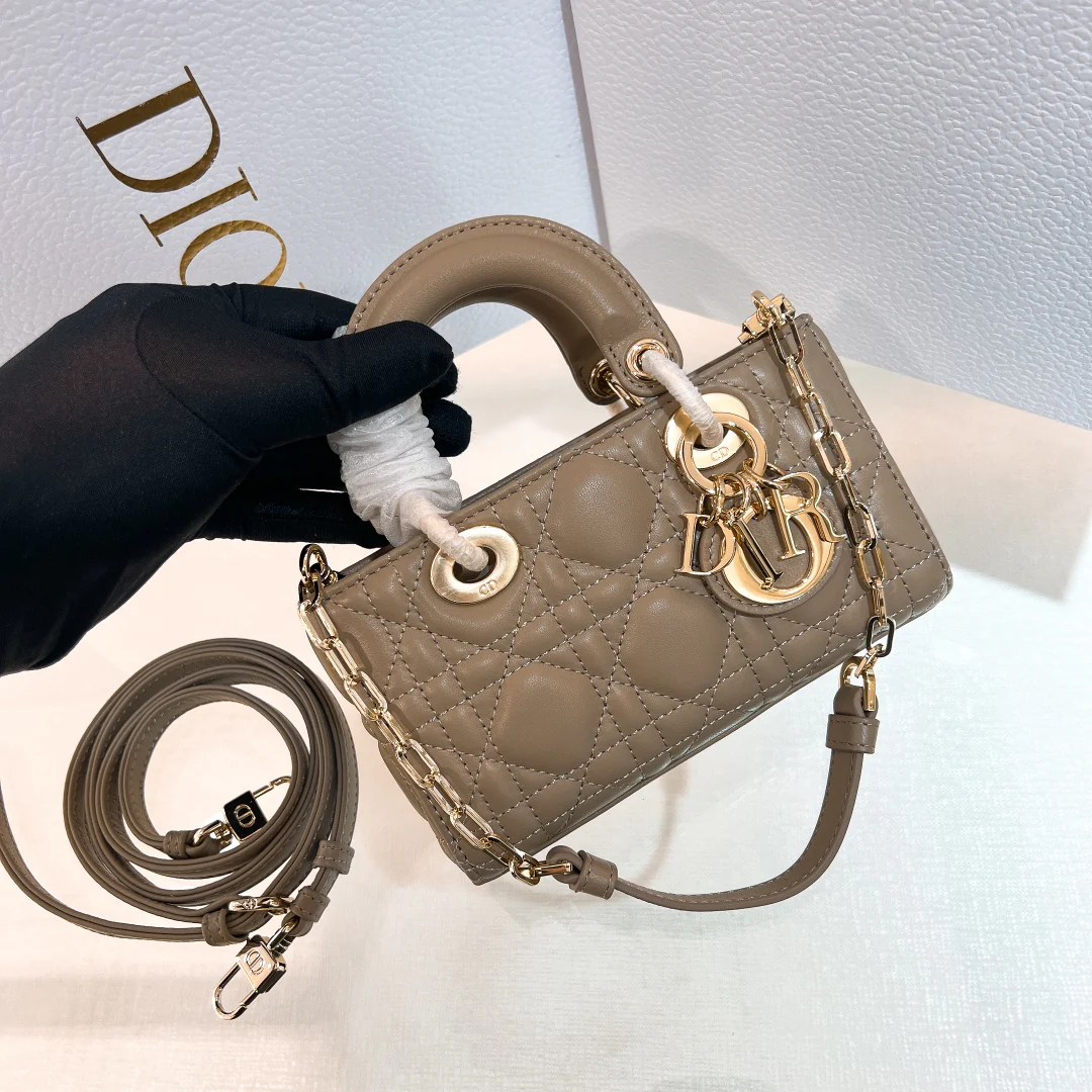 Dior Ladyjoy из овечьей кожи с золотой пряжкой - Мини - Коричневые