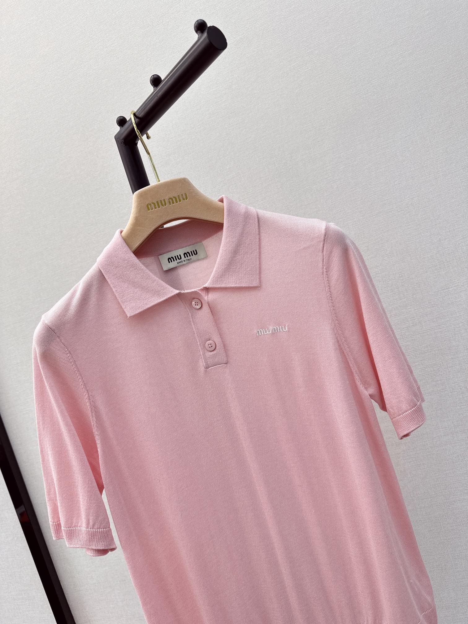 Miu Miu - 2404 - 24ss Весенне-летний новый вязаный свитер-поло - Розовый