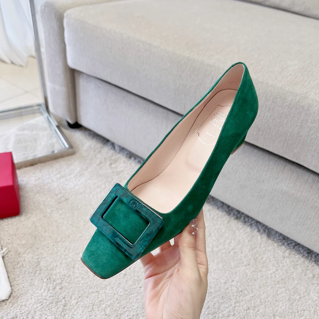 Туфли RV - Туфли на массивном каблуке с перламутровым рисунком в виде облаков - Зеленые - 4-5 см