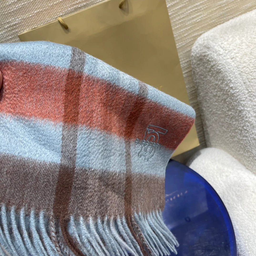 Кашемировый шарф Burberry из плотной волнистой ткани - мужской - светло-голубой