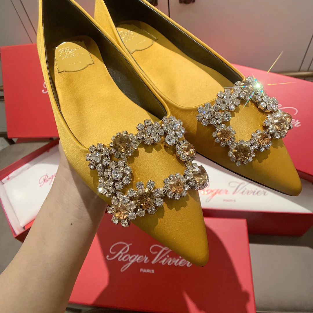 RV - Плоское дно - Шелк с застежками из страз - Желтый