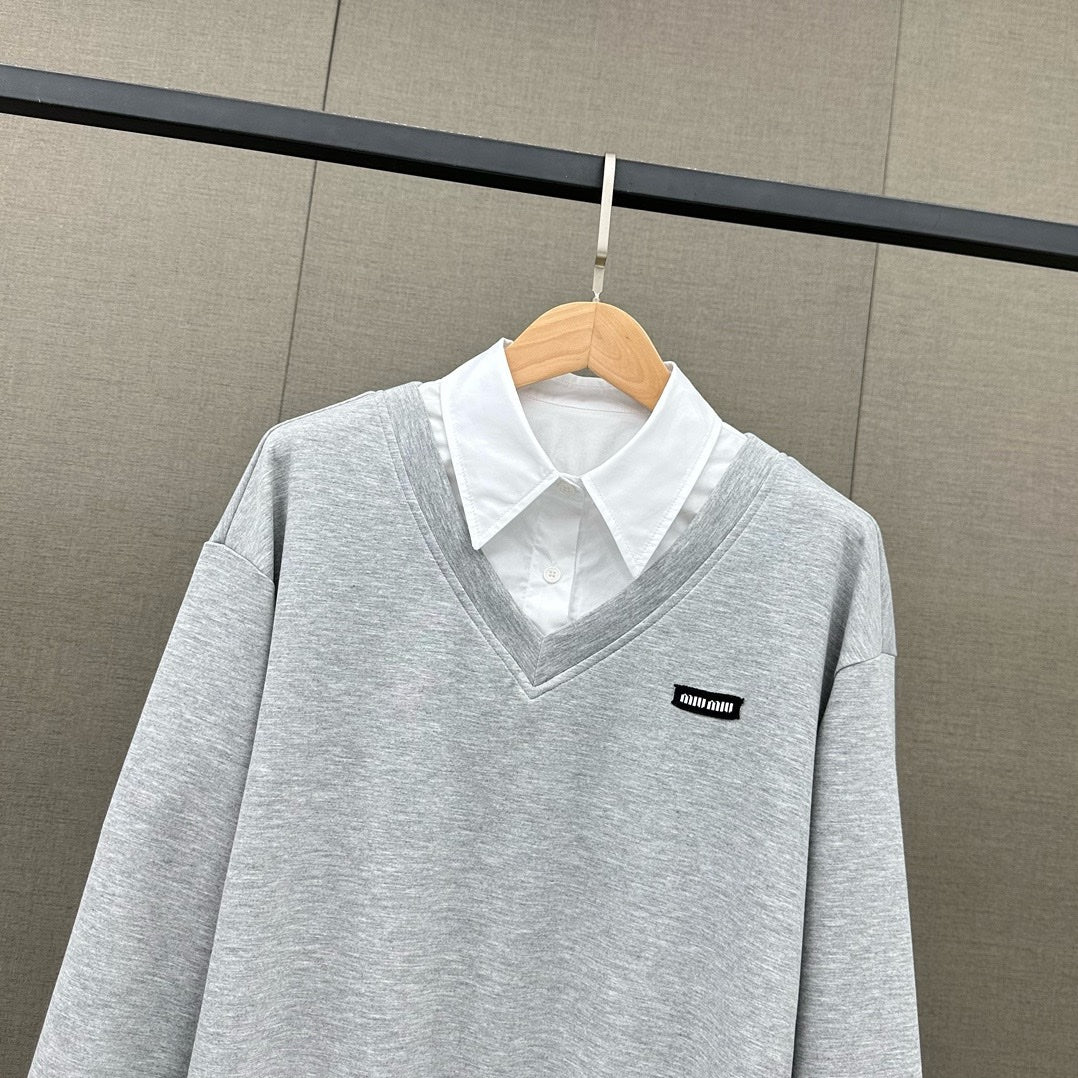 Miu Miu-2404 - Минималистичный повседневный комплект из двух предметов из искусственной кожи, серый