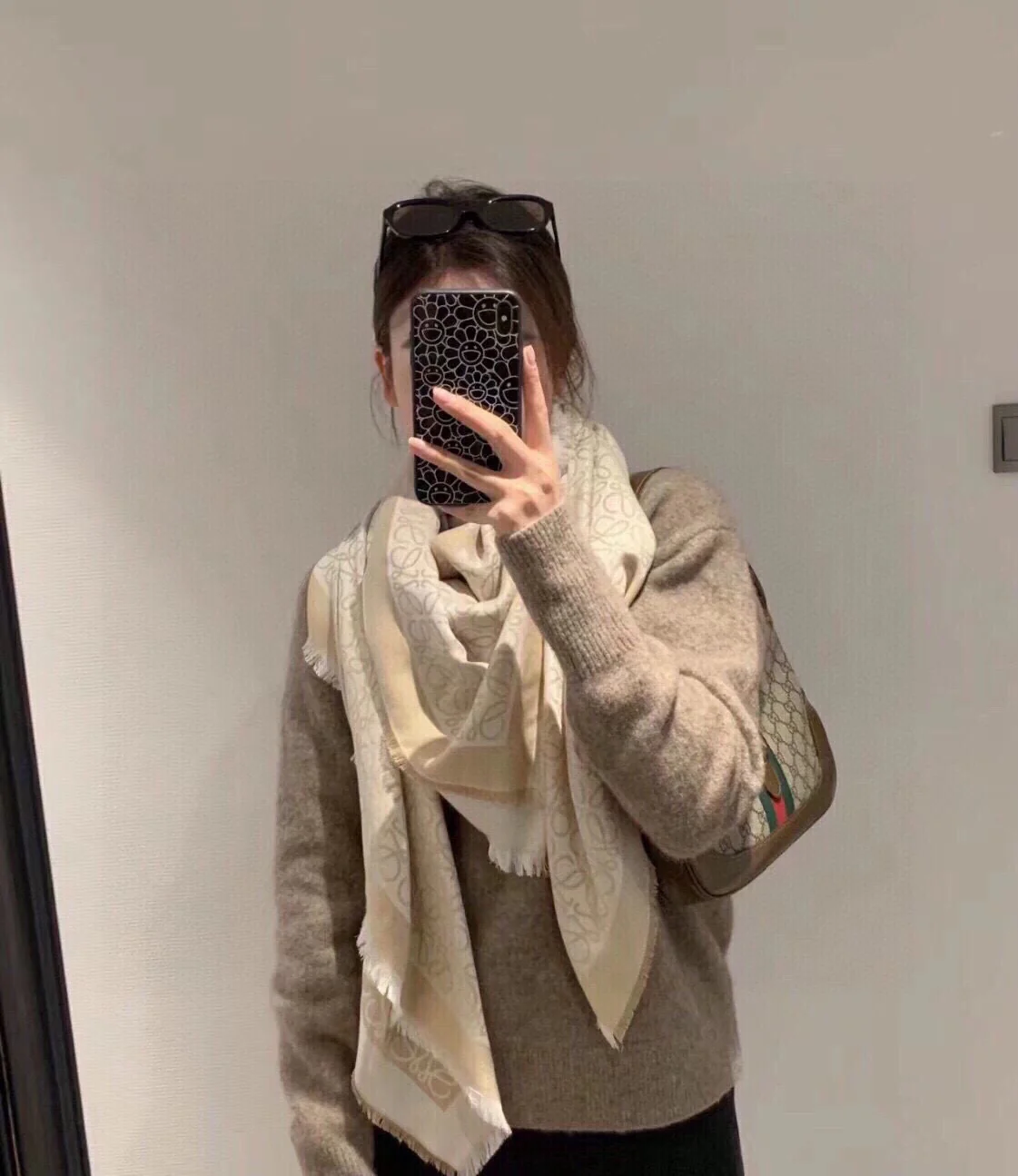 Классический шарф Lolwei с логотипом - 140 см - Шерсть и шелк - 1 шт.