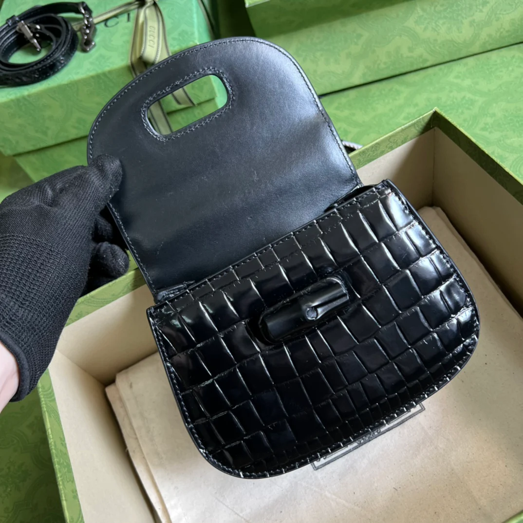 Сумка Gucci Bamboo - Маленькая сумочка - С рисунком под крокодиловую кожу - Кожа