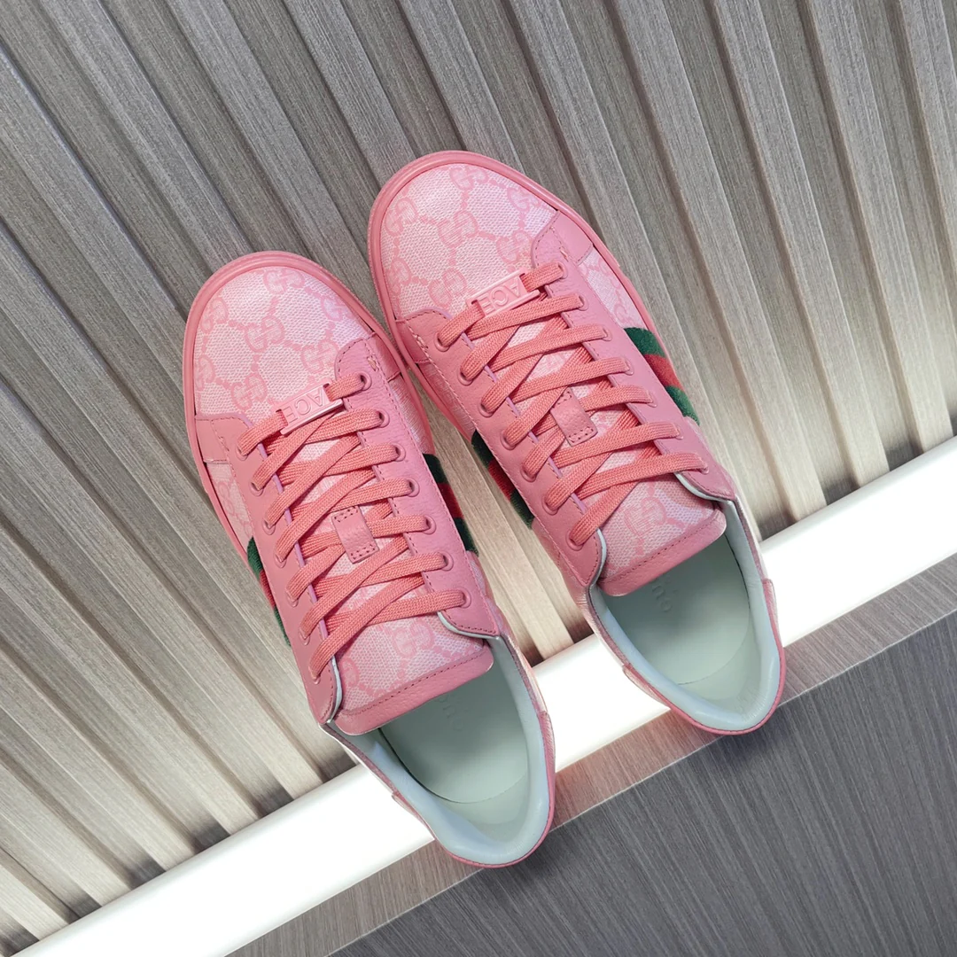 Классические кожаные кроссовки Gucci на плоской подошве - унисекс - розовые