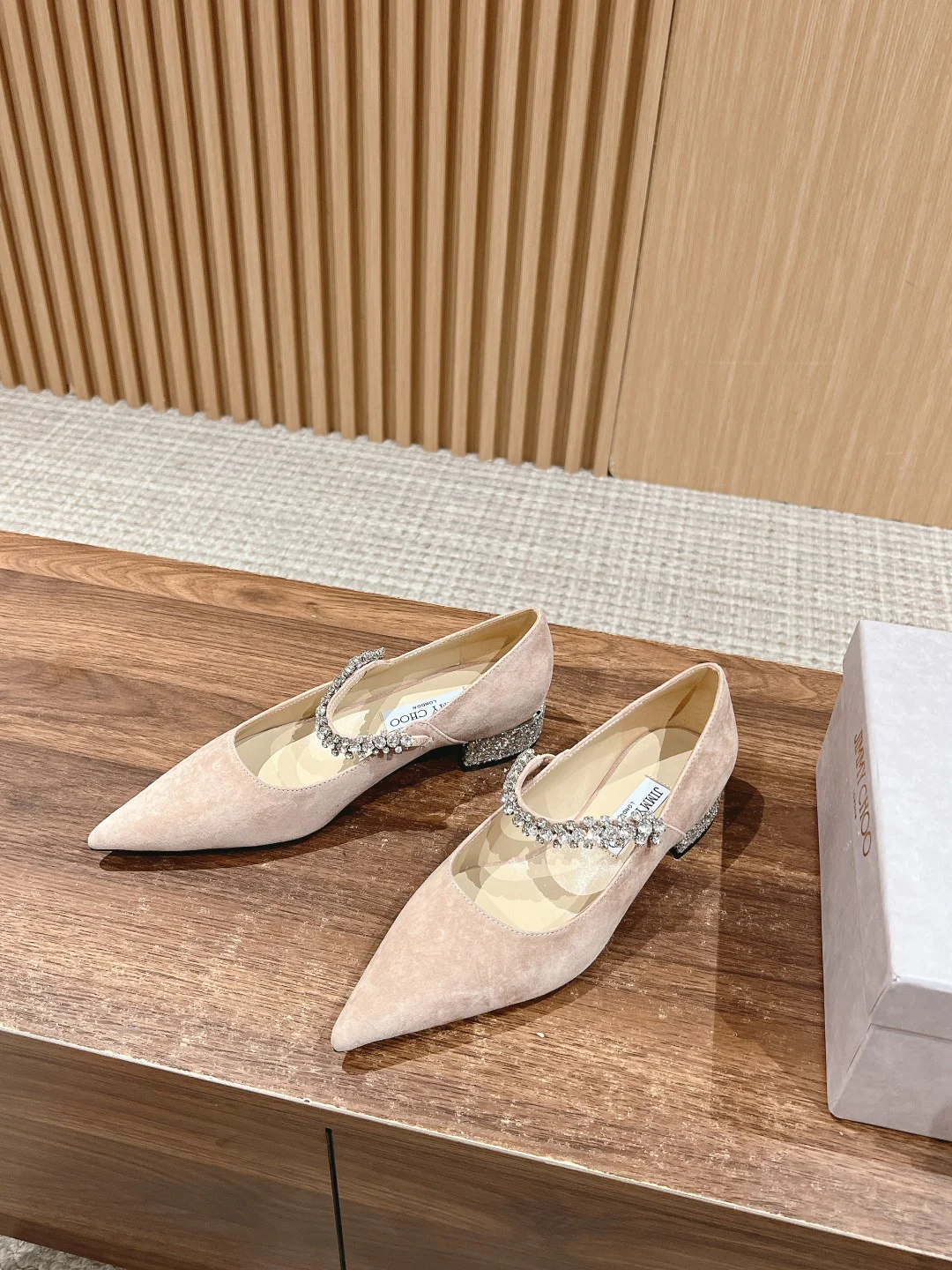 Jimmy - Колье с одной лямкой и кристаллами - Туфли Мэри Джейн - Абрикосово-розовый