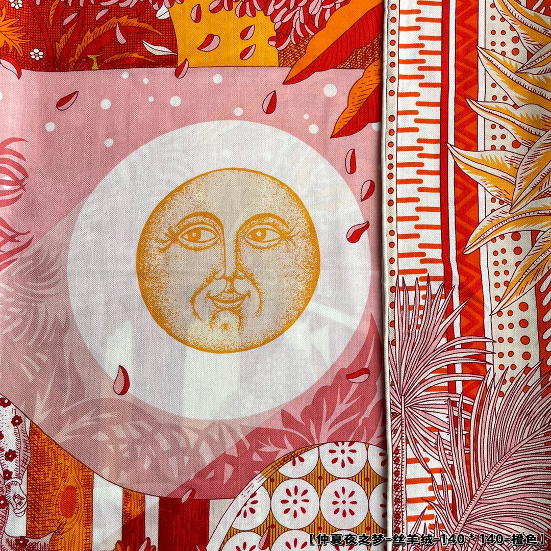 Шелково-кашемировый шарф Hermes ?Сон в летнюю ночь?, 140