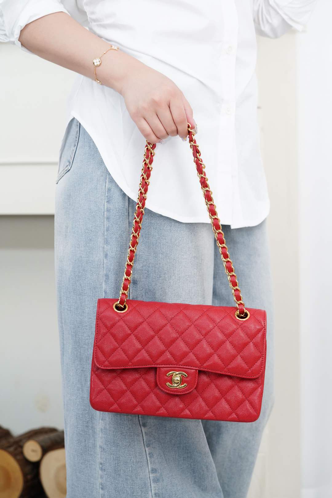 Chanel Classic Flap Leather - Red - Small