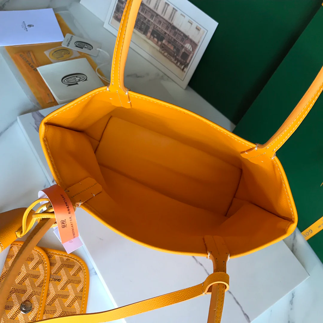 Двусторонняя сумка Goyard из телячьей кожи с узором - желтая
