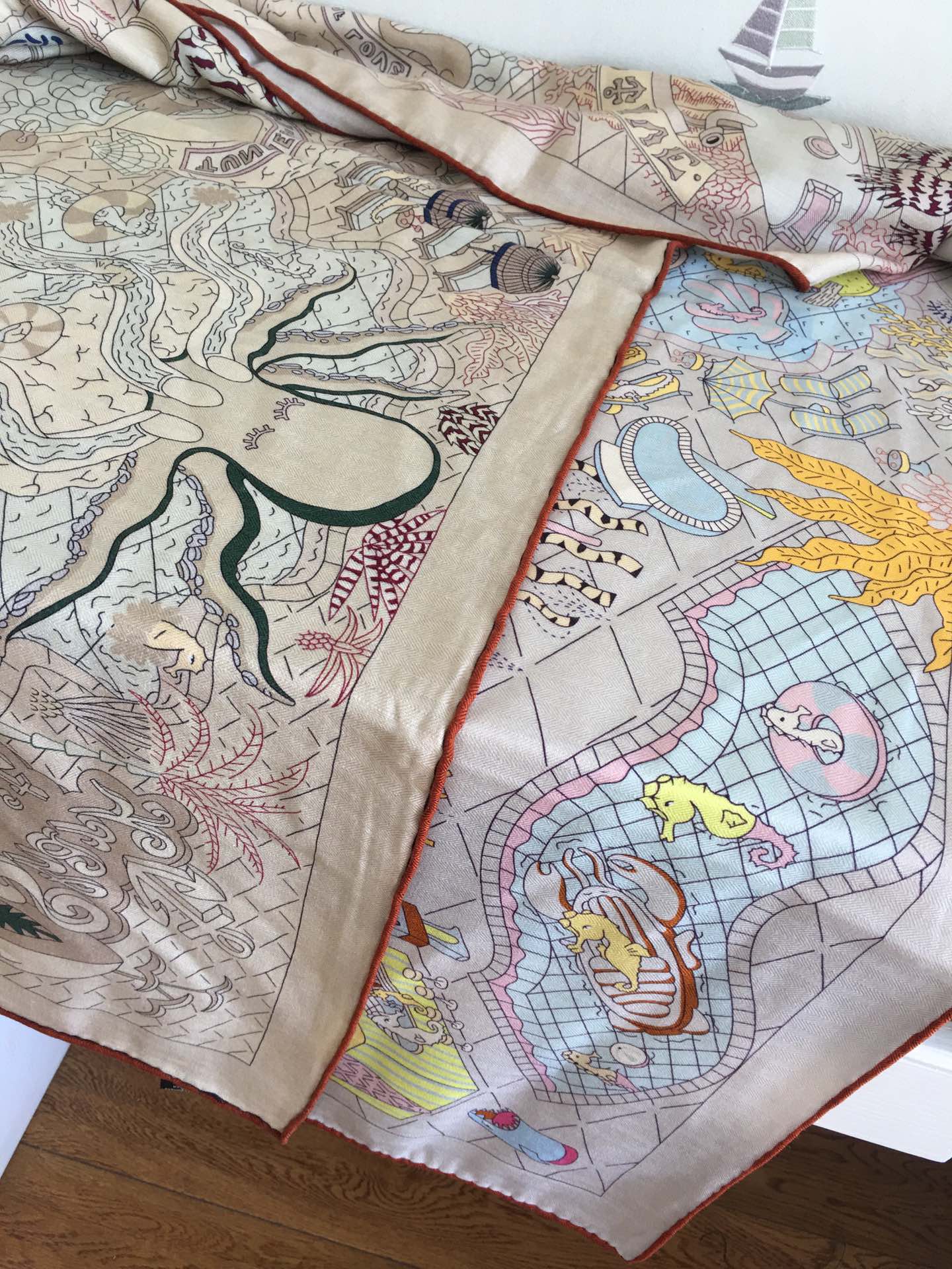 Двусторонний бархатный платок Hermes 140 - 1 шт.