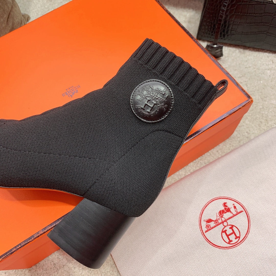 Вязаные эластичные сапоги Hermes-volver - черные