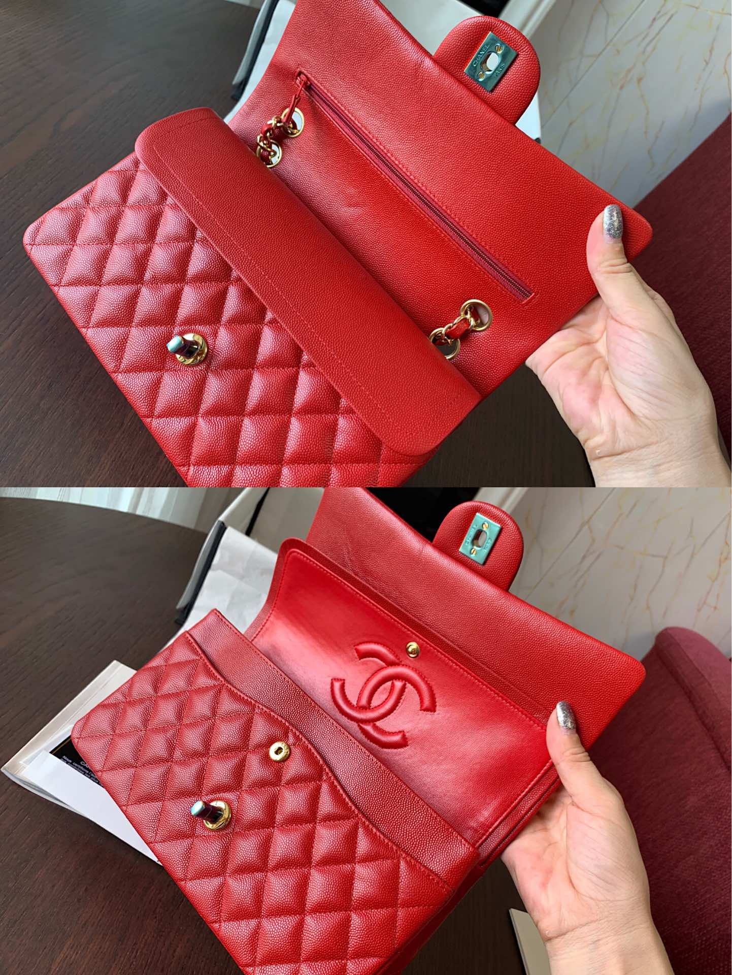 Сумка Chanel Caviar Textured Leather CF Bag - Красная - 25 см