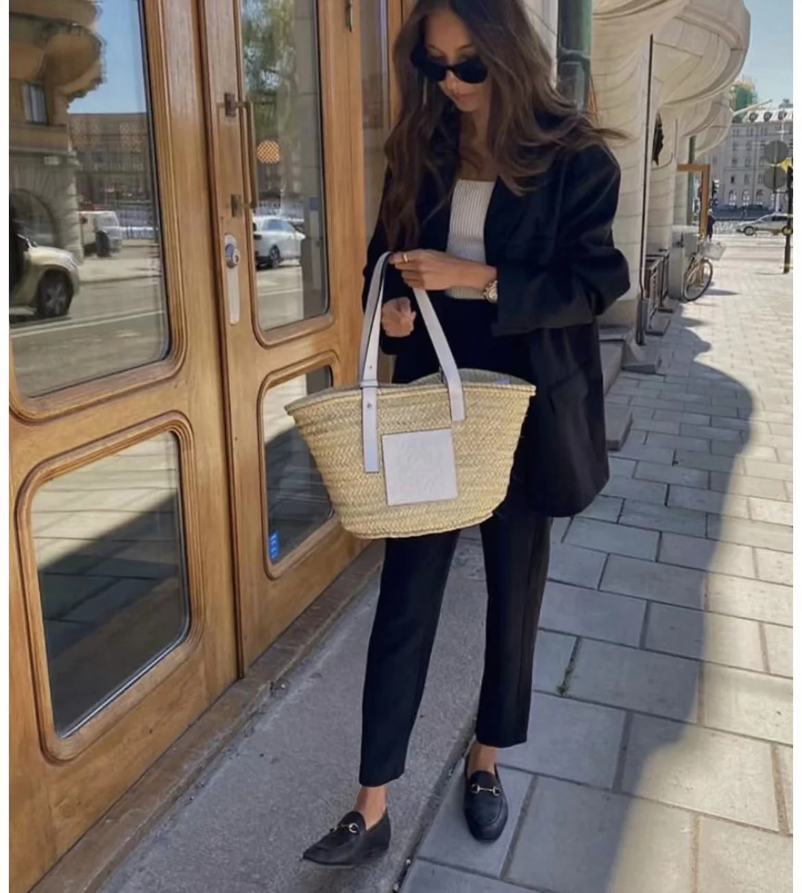 Соломенная сумка Loewe - 40 см - Большая - Кремово-белая