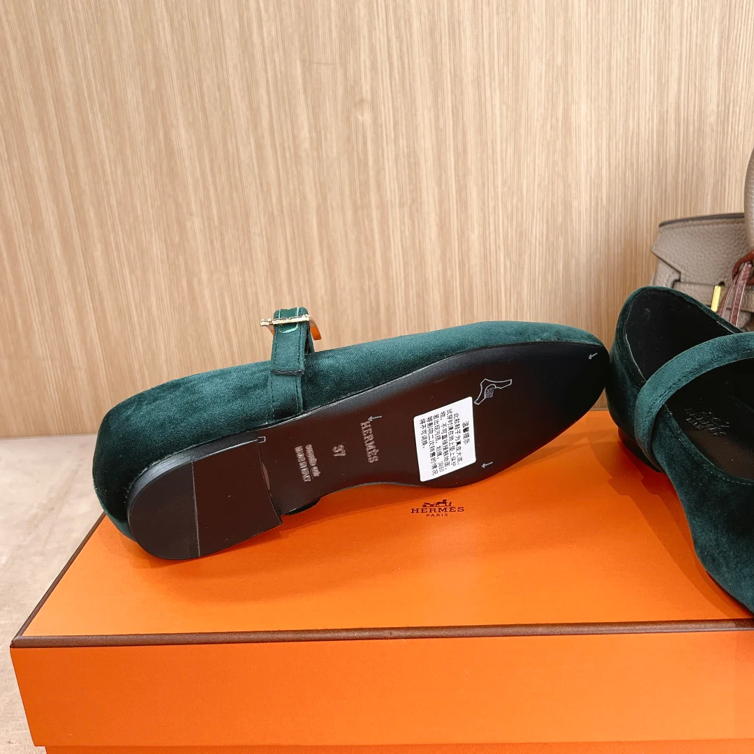 Балетки Hermes 2024 - темно-зеленые