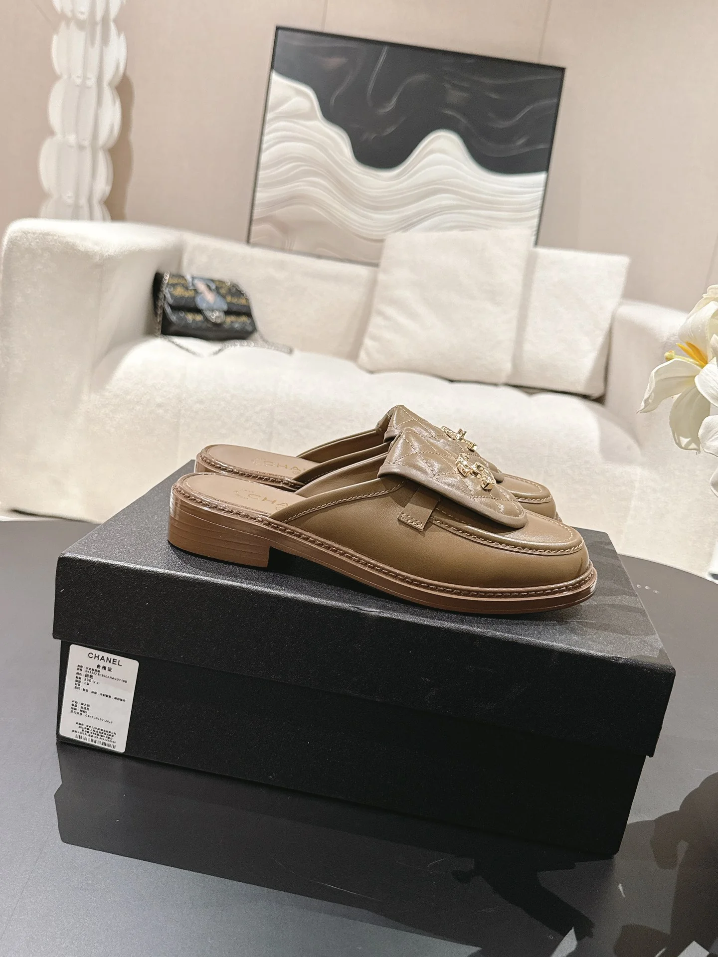 Сандалии Chanel 2024 в клетку - кофейно-коричневые