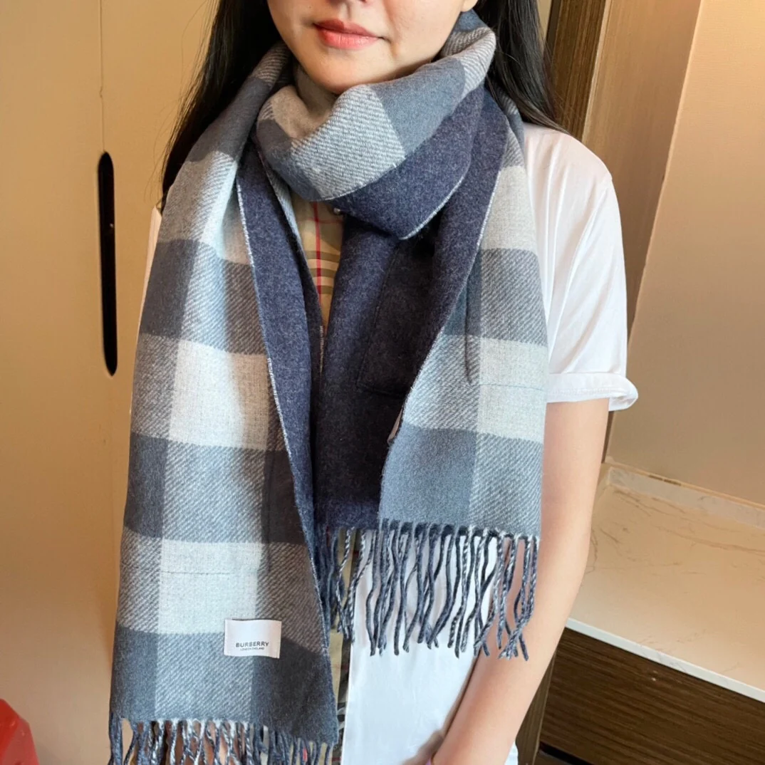 Шарф/шаль Burberry с карманом - 40 см - 200 см - 100% кашемир - серо-голубой