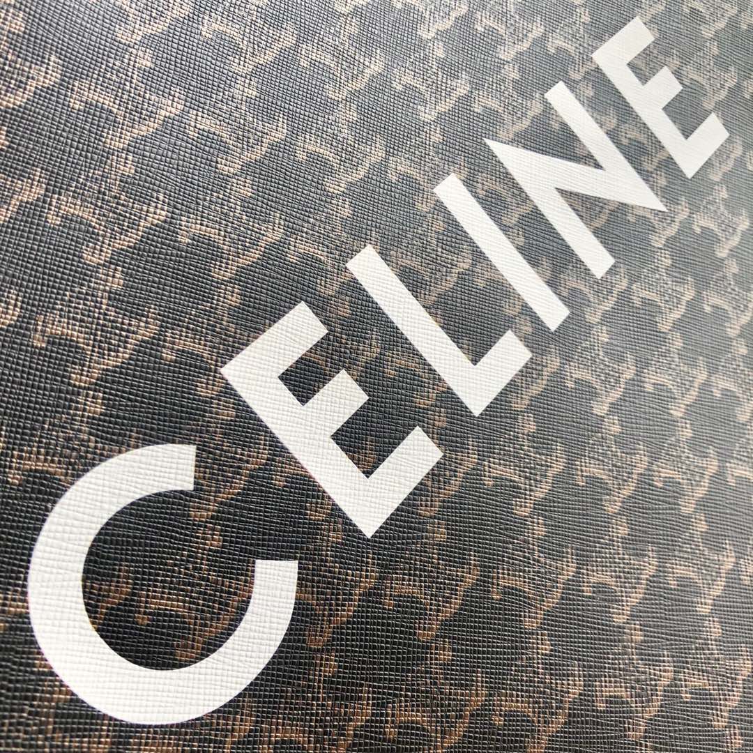 Вертикальная сумка Celine Cabas Triomphe из канваса и телячьей кожи.