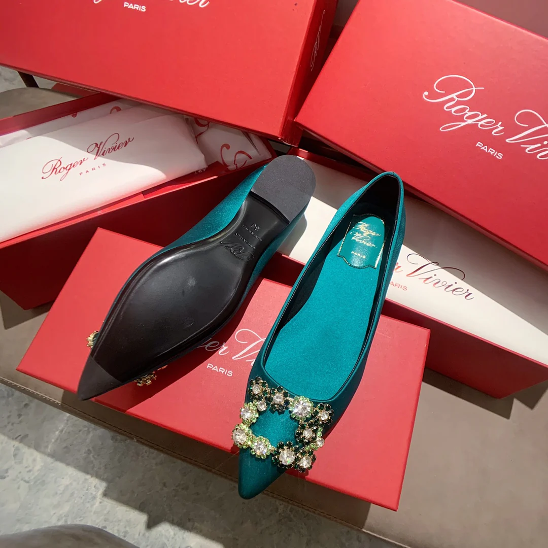 RV-Плоское дно-Шелковая пряжка со стразами-Зеленый