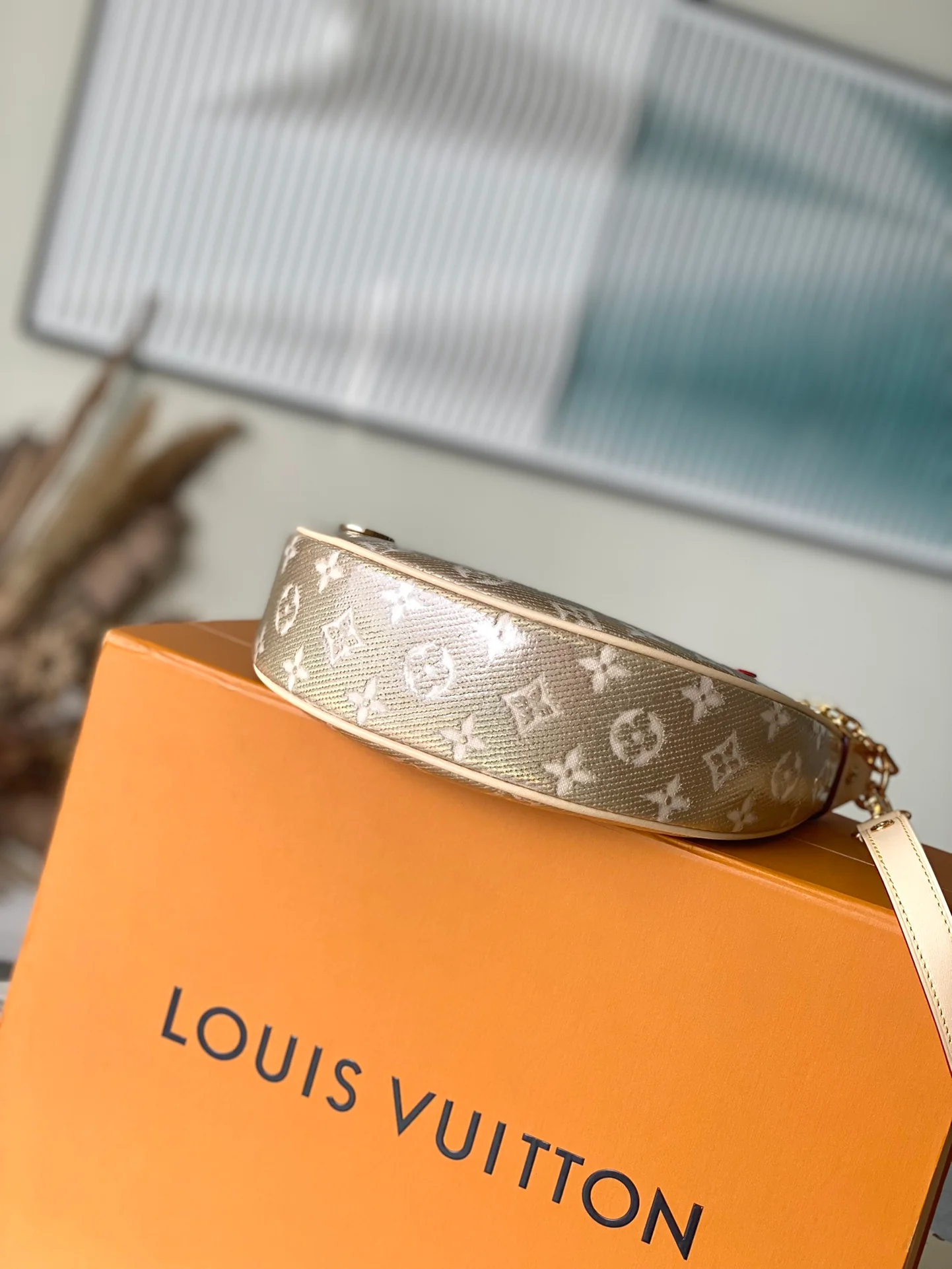 m22928-LV-loop baguette bag-gold-small