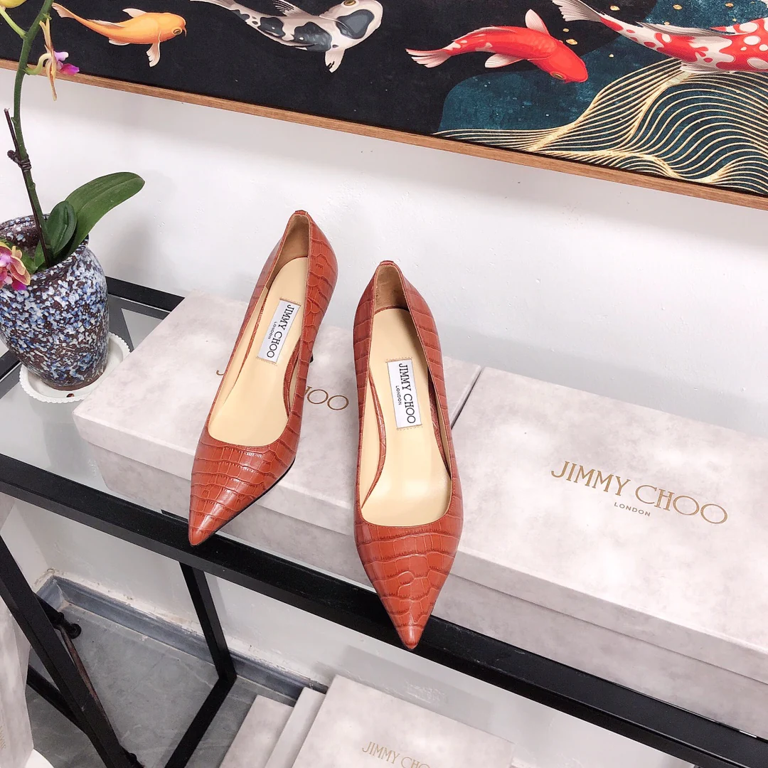 Jimmy - Туфли на высоком каблуке необычной формы - Каменный узор - Красные