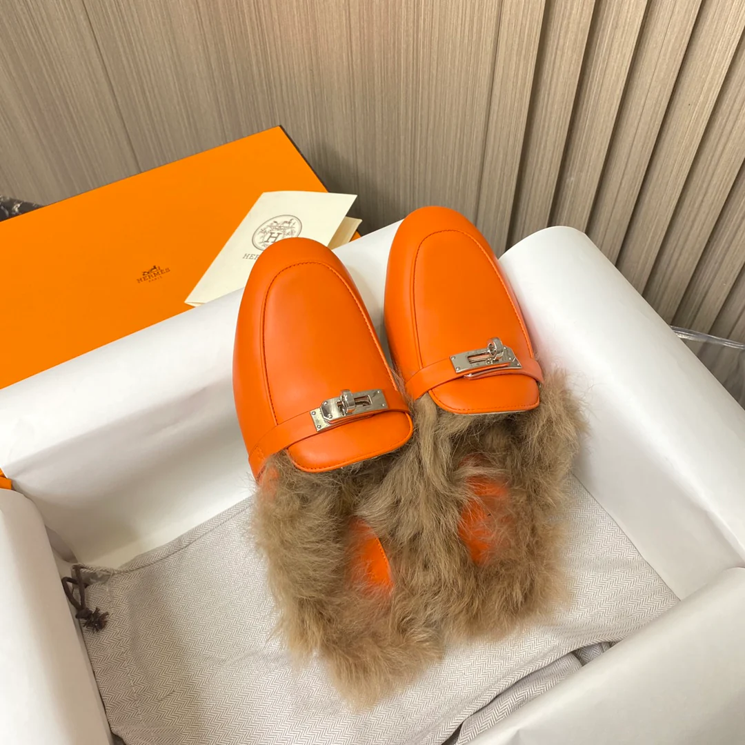 Классические лоферы Hermes - оранжевые