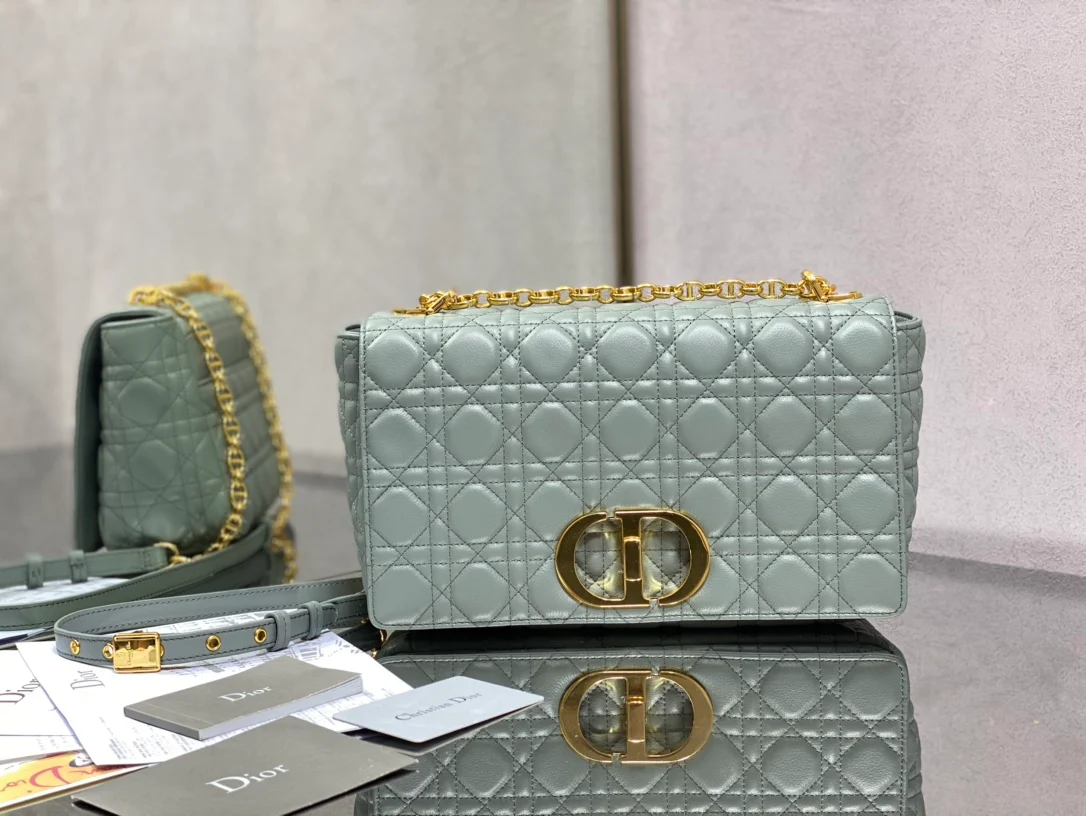 Dior Caro Large 28 см, серая телячья кожа