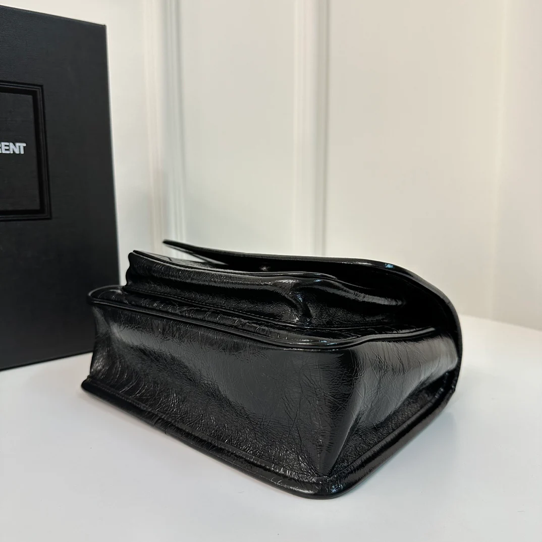 YSL-niki-baby-22cm-leather-black antique silver chain