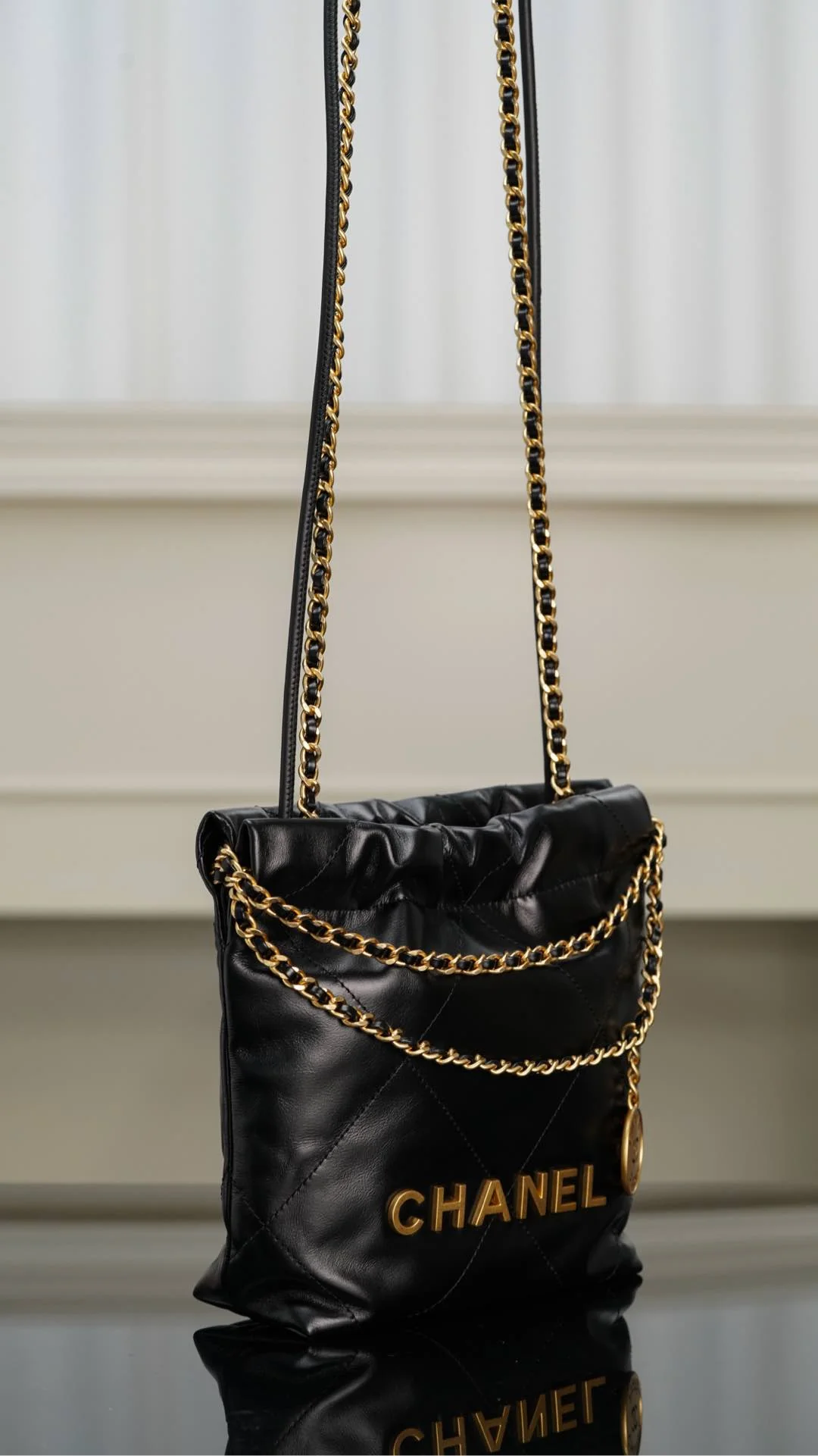 Мини-сумочка 23s-22 - Натуральная кожа - Черно-золотая