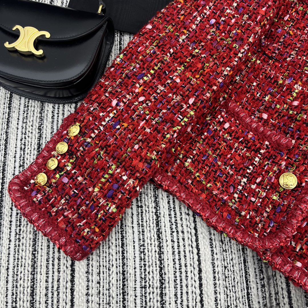 Celine - 2403 - Новая красная твидовая куртка для ранней весны 2024 года