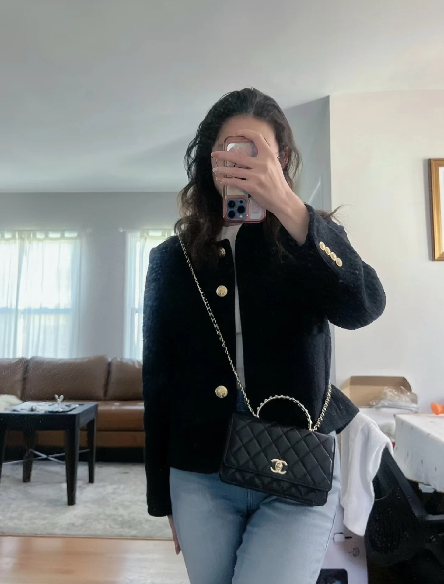 Chanel - Жемчужная сумочка WOC - Черная