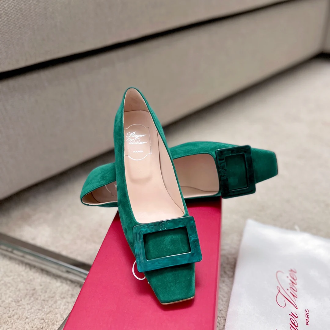 Туфли RV - Туфли на массивном каблуке с перламутровым рисунком в виде облаков - Зеленые - 4-5 см