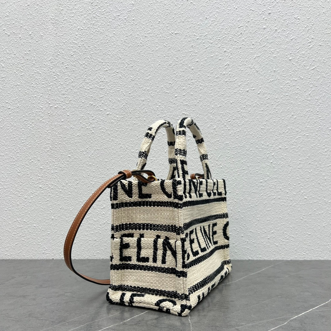 Сумка-тоут Celine New Cabas Thais, маленькая, бело-черная.