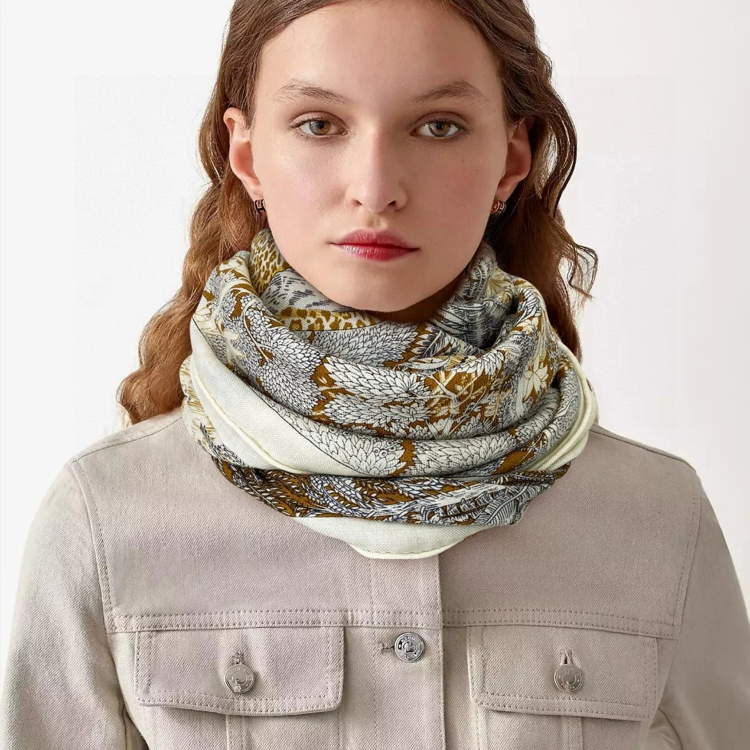 Шарф Hermes Tropical Jungle Edition Fou Bao - 140 см - 70% кашемир - 30% шелк - 2 шт.