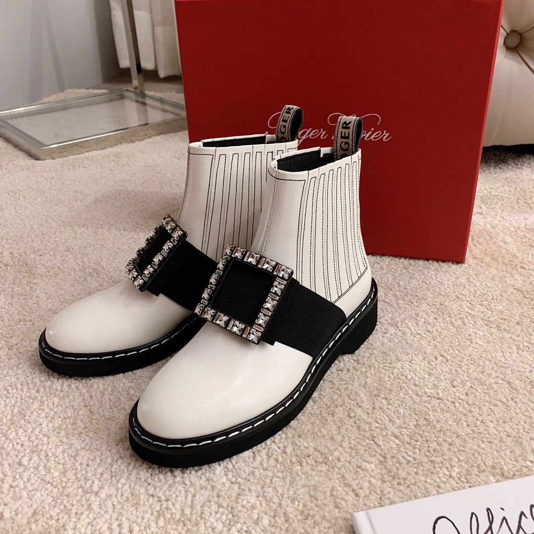 Ботильоны RV Shoes - 22ss - с пряжкой и стразами - в стиле Оуян Наны - белые