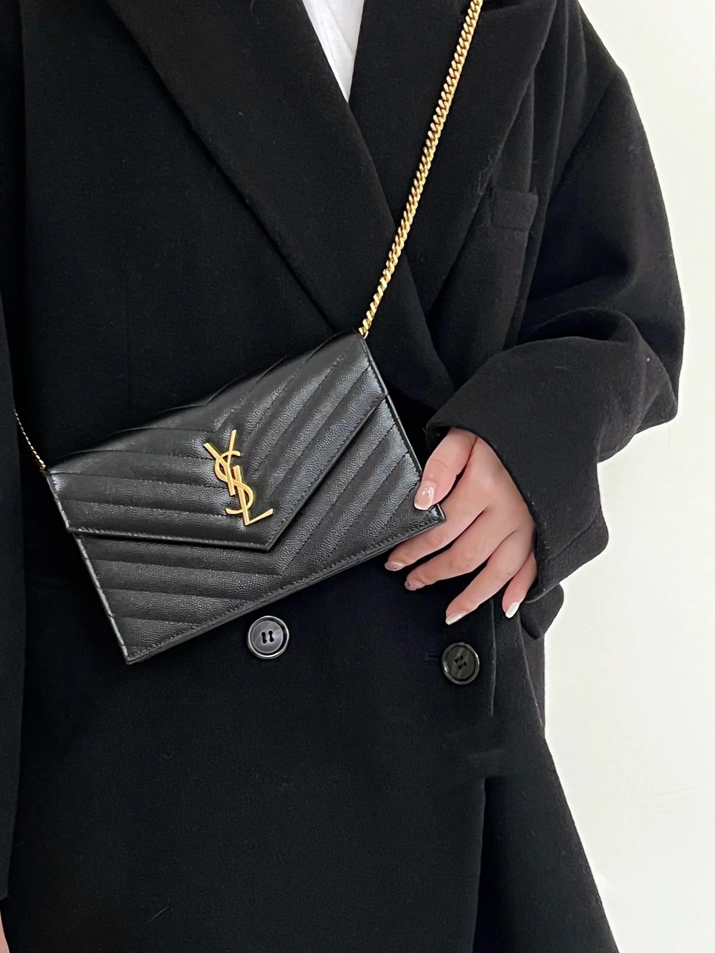 YSL Monogram Caviar WOC Black with Gold Buckle 19cm