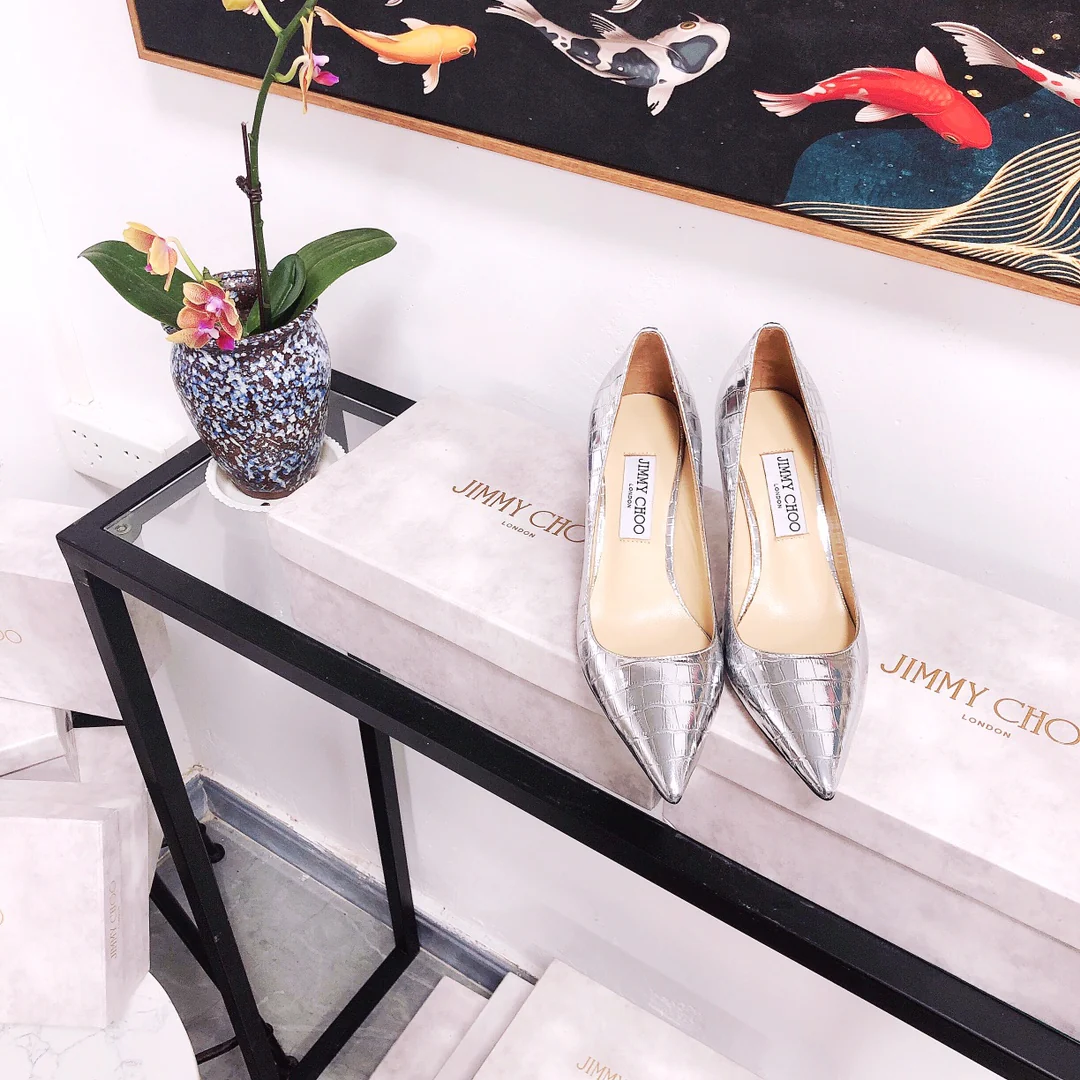 Jimmy - Туфли на высоком каблуке необычной формы - Узор под камень - Серебристые