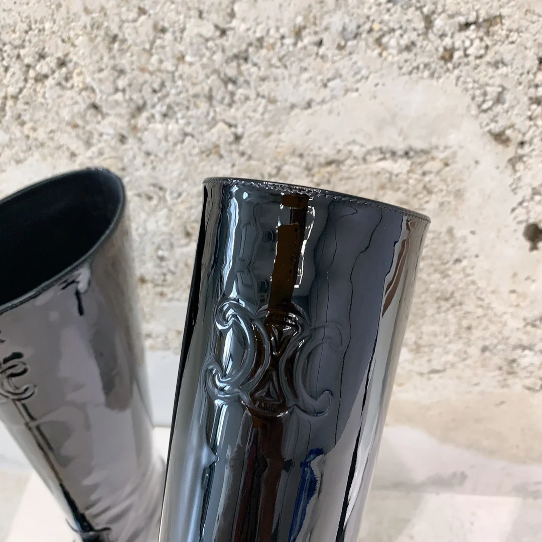 Ботинки Celine 2024 на низком каблуке - черные